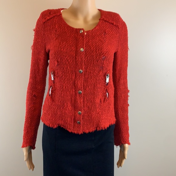 IRO distressed red Agnette jacket with frayed edges Size 1/S - Picture 8 of 11